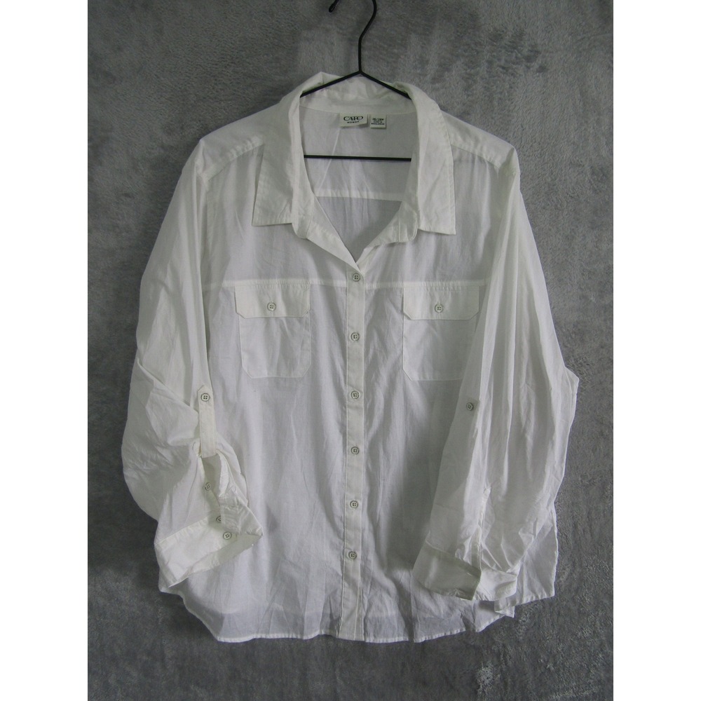 Cato Woman White Roll Tab Sleeve Button Front Shirt Plus Size 26/28W
